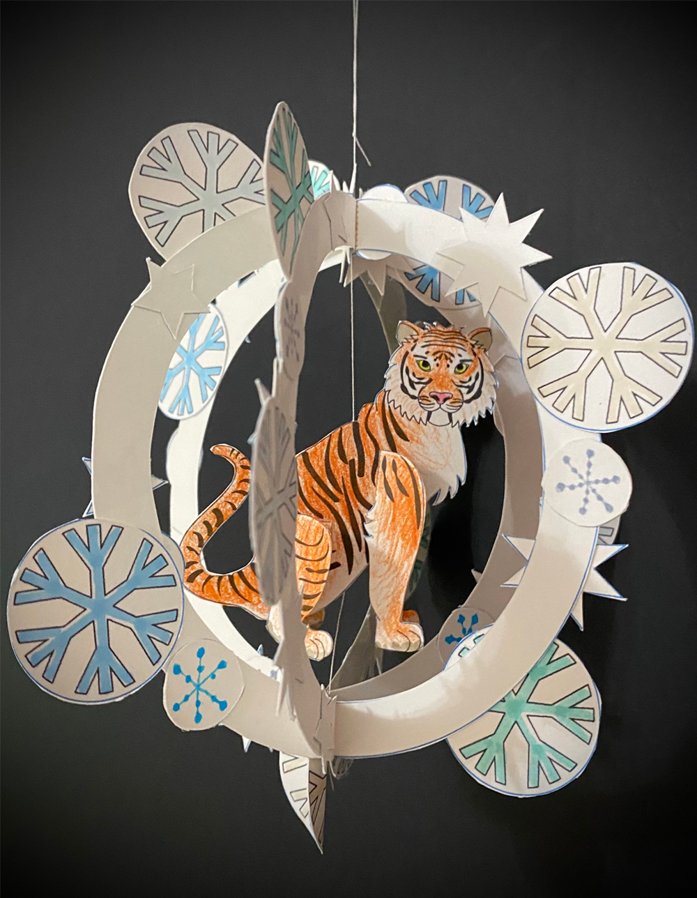 papercraft amur tiger christmas bauble